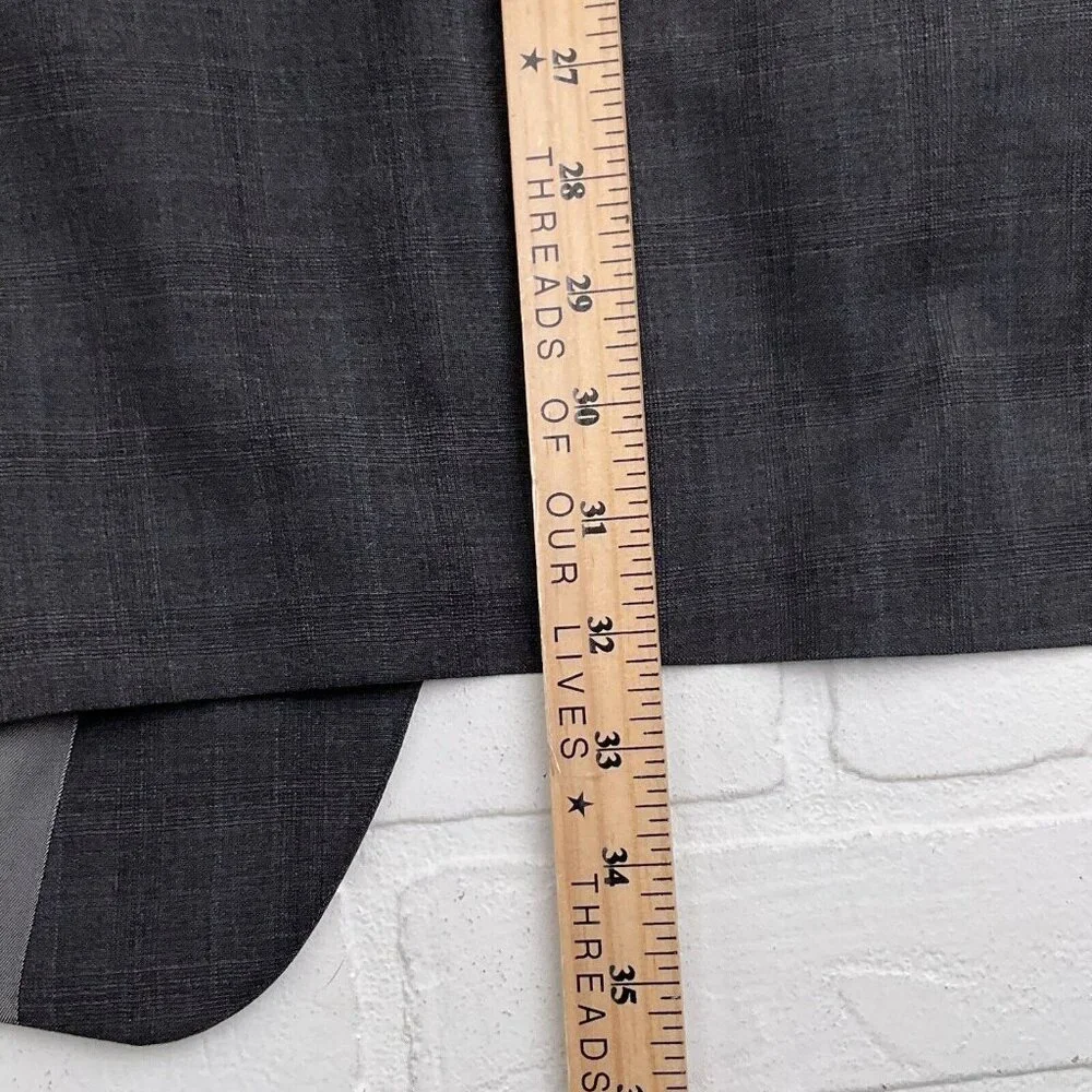 Calvin Klein‎ Suit Men 44 38Wx32L Gray Blue Plaid Wool Union Canada